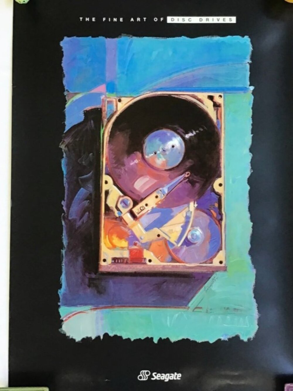 Seagate Technology Poster 1990 Fine Art of Disc Drives Vintage Tech Graphic